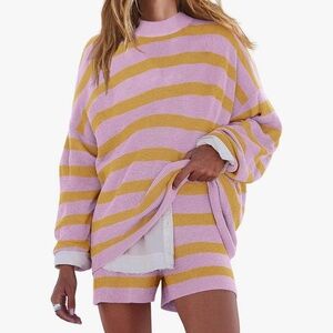 Oversized Striped Lounge Shorts Set